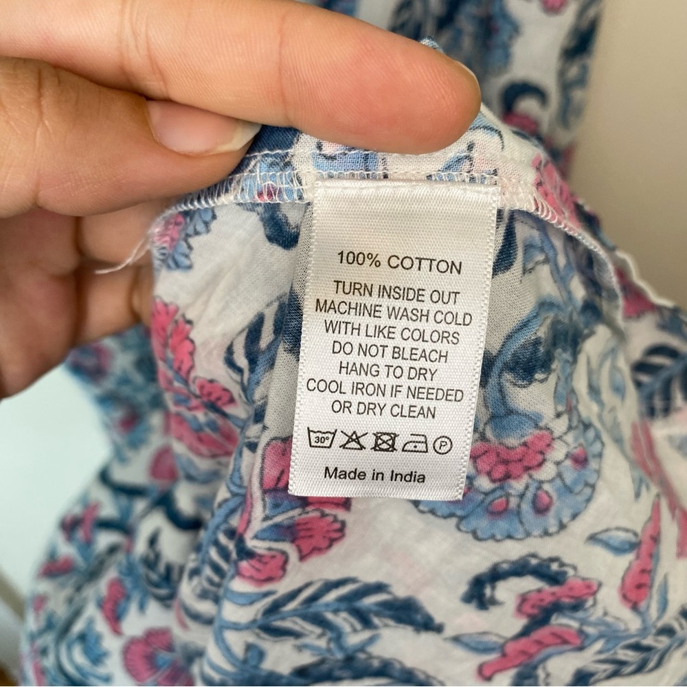 ANNA CATE Giselle Floral Block Print Ruffle Smocked Maxi Dress Blue/Pink Small - Picture 13 of 13